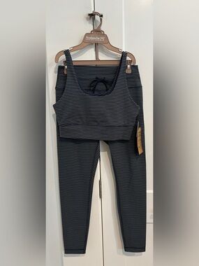 Avalanche Gray Striped Active Set - Sports Bra + Leggings